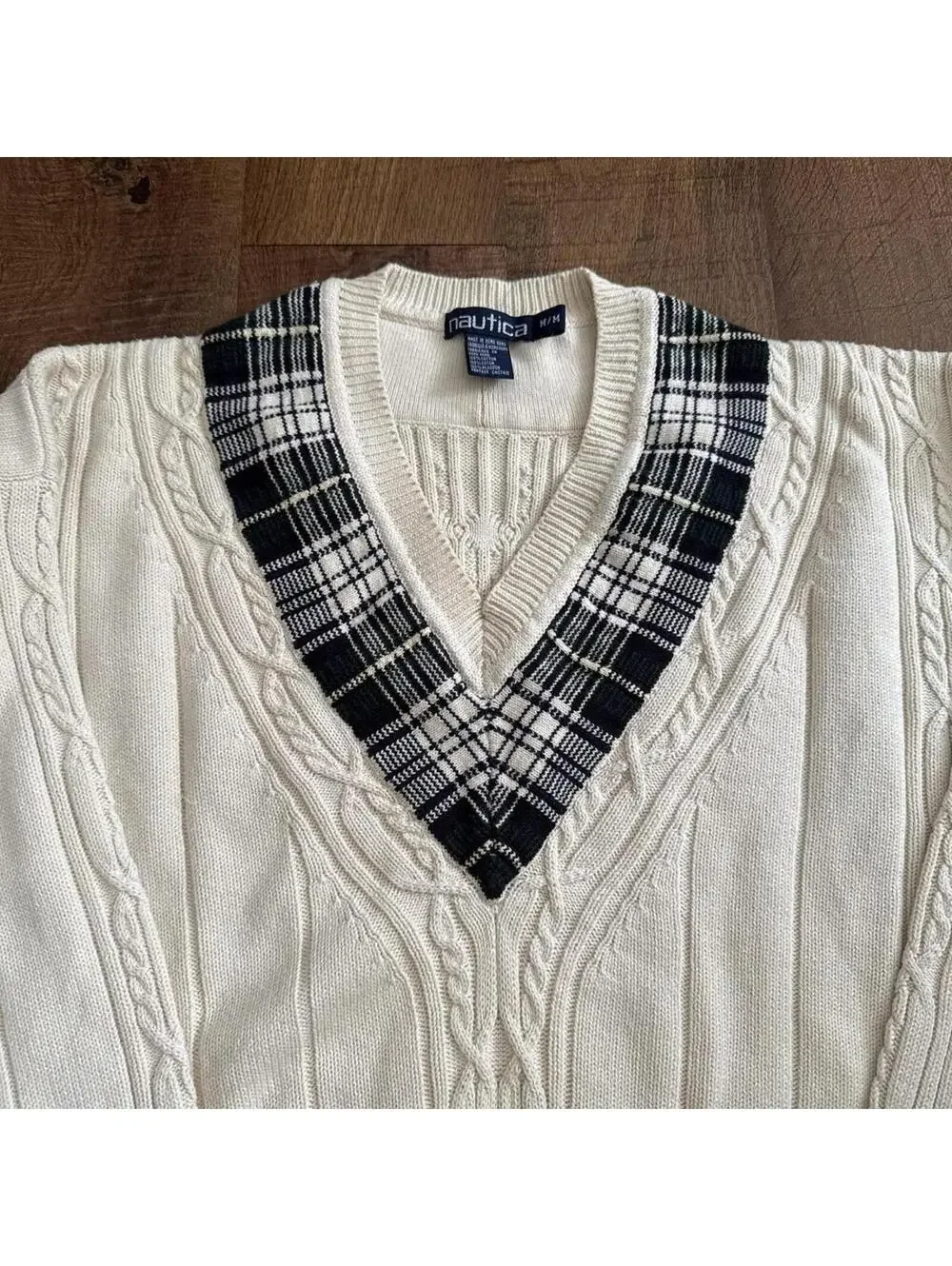 Vintage Nautica Plaid Accent Sweater